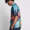 Kurzärmeliges Hemd mit Knöpfen und Flamingo-Print