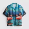 Kurzärmeliges Hemd mit Knöpfen und Flamingo-Print