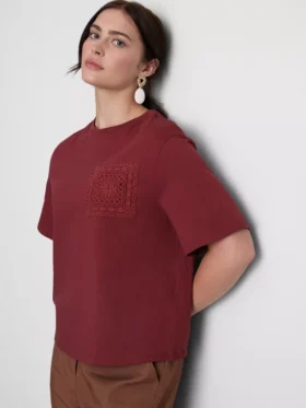 Kurzärmeliges Häkel-T-Shirt aus Baumwolle