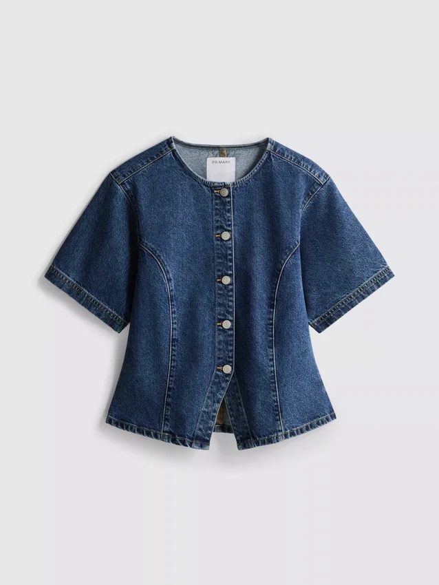 Kurzärmeliges Oberteil aus Baumwoll-Denim mit tailliertem Schnitt für Shorts