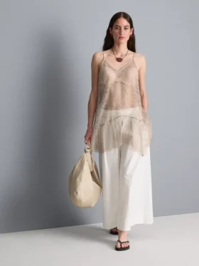 Langes, transparentes Spitzen-Cami-Top