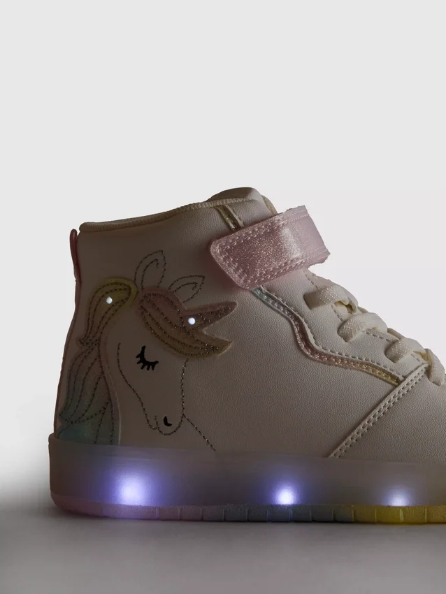 Leuchtende High-Top-Sneaker mit Einhorn-Motiv