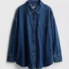 Locker sitzendes Baumwoll-Denim-Hemd mit Knopfleiste