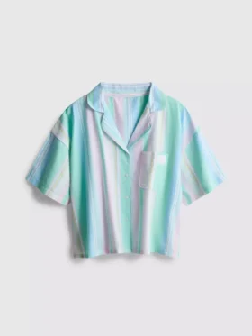 Love to Lounge-Pyjamahemd zum Entspannen: kurz geschnitten, pastellgestreift