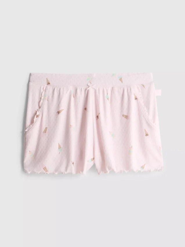 «Love to Lounge» Schlafanzug-Shorts mit Rüschen und Glace-Motiv