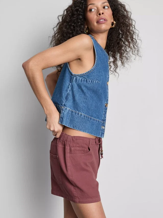 Lässige Shorts aus Baumwolle mit Kordelzug und Perlenverzierung