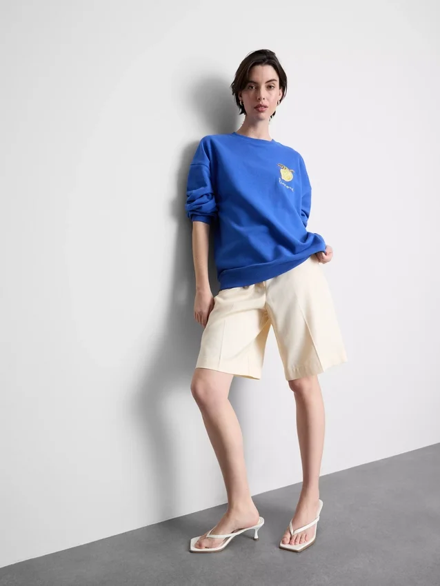 Lässiges Sweatshirt in Zitronengelb mit hohem Baumwollanteil
