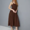 Midi-Kleid aus Baumwolle mit gerüschtem Rundhalsausschnitt