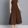 Midi-Kleid aus Baumwolle mit gerüschtem Rundhalsausschnitt