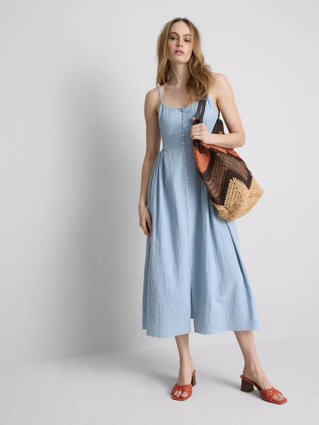 Midi-Kleid aus Baumwolle mit Knopfleiste