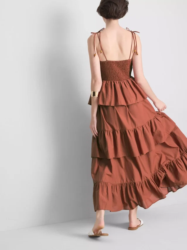 Midi-Kleid mit gestuften Rüschen