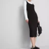 Midi-Kleid mit quadratischem Ausschnitt im Second-Skin-Look