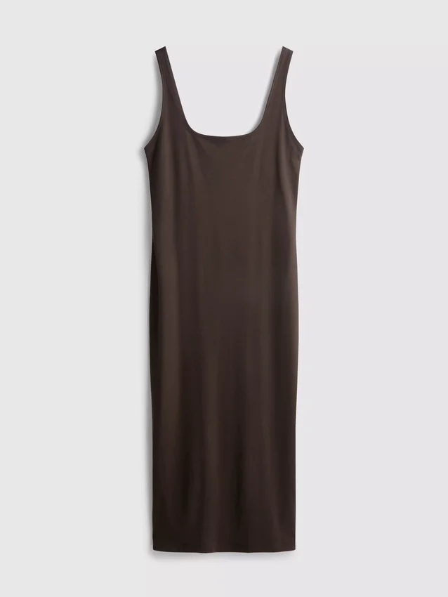Midi-Kleid mit quadratischem Ausschnitt im Second-Skin-Look