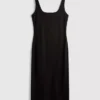 Midi-Kleid mit quadratischem Ausschnitt im Second-Skin-Look