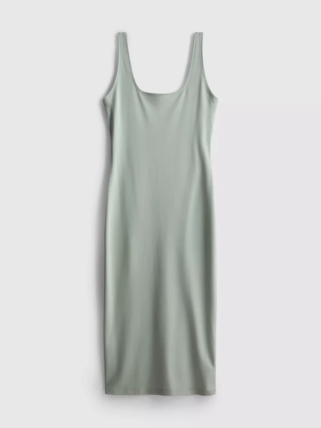 Midi-Kleid mit quadratischem Ausschnitt im Second-Skin-Look