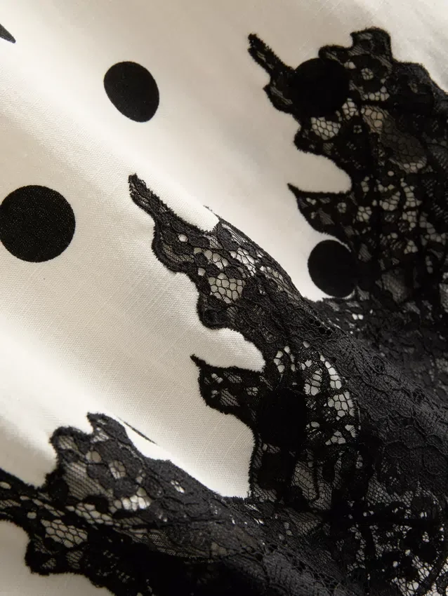Midi-Rock aus Baumwollmischung mit Spitzenbesatz und Polka-Dots