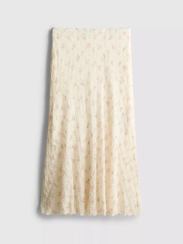 Midi-Rock aus Baumwollmischung mit strukturiertem Blumenmuster