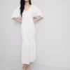 Midi-Smockkleid aus Baumwoll-Seersucker
