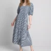 Midi-Smockkleid aus Baumwoll-Seersucker
