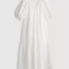 Midi-Smockkleid aus Baumwoll-Seersucker
