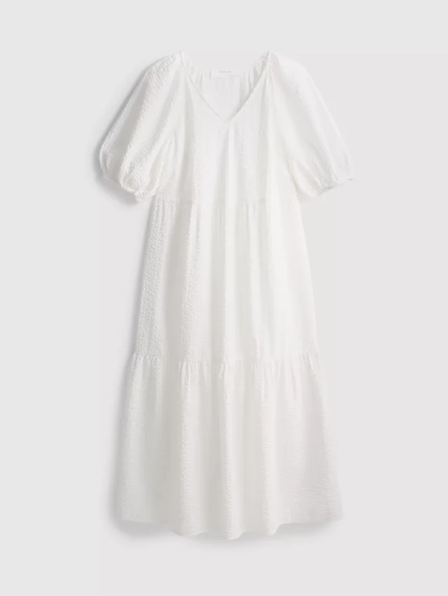 Midi-Smockkleid aus Baumwoll-Seersucker