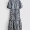 Midi-Smockkleid aus Baumwoll-Seersucker