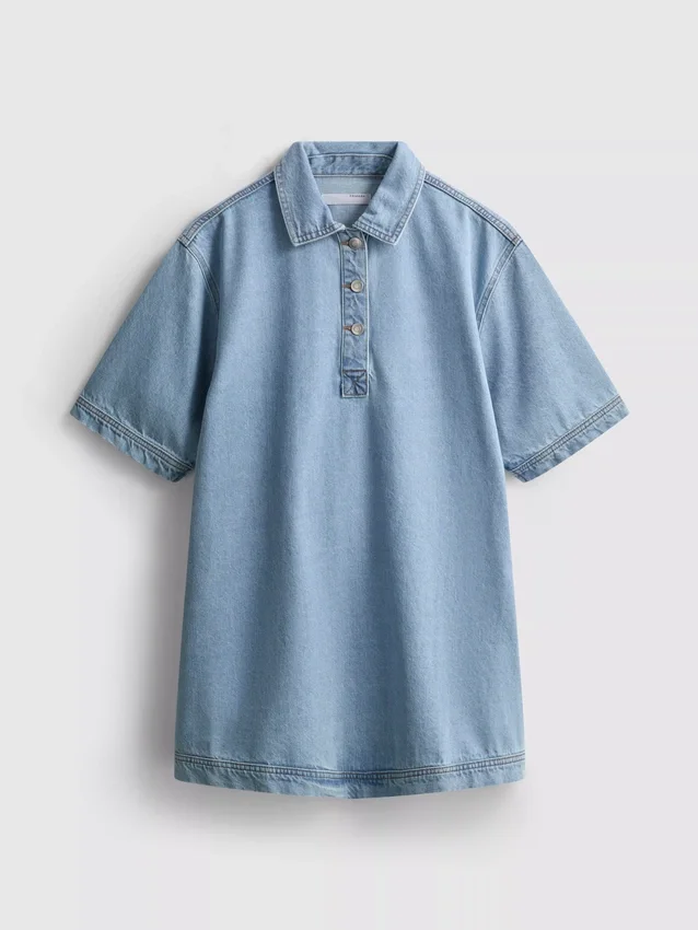 Mini-Etuikleid aus Baumwoll-Denim mit Kragen