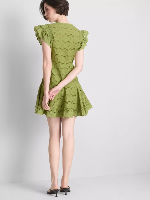 Mini-Kleid aus Baumwolle mit Lochstickerei und Rüschen
