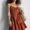 Mini-Kleid aus Popeline mit Rüschen und Trägern