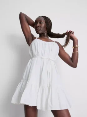 Mini-Kleid aus Popeline mit Rüschen und Trägern