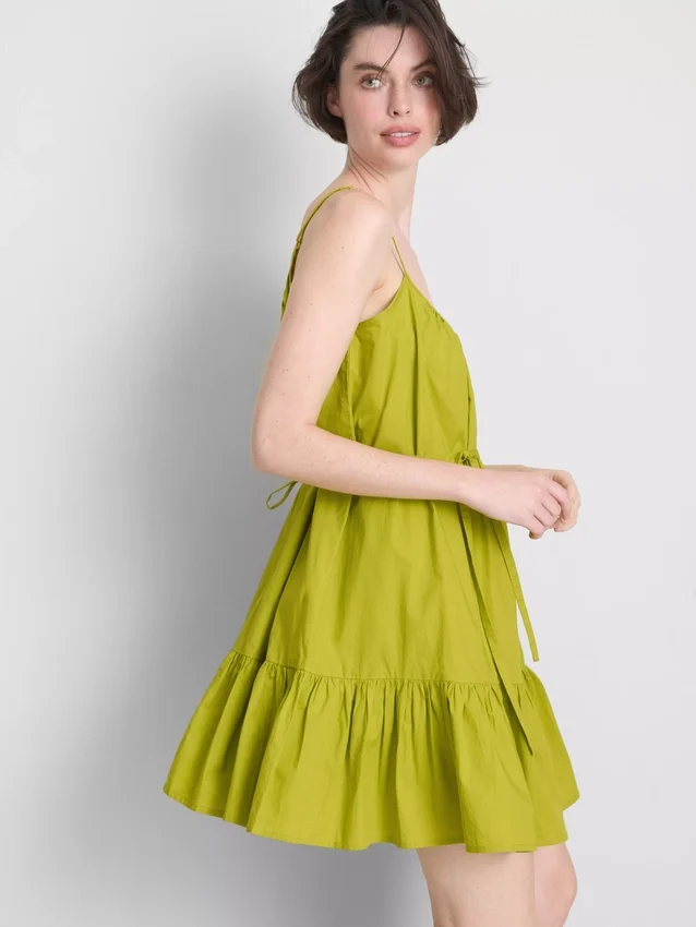 Mini-Kleid aus Popeline mit Rüschen und Trägern