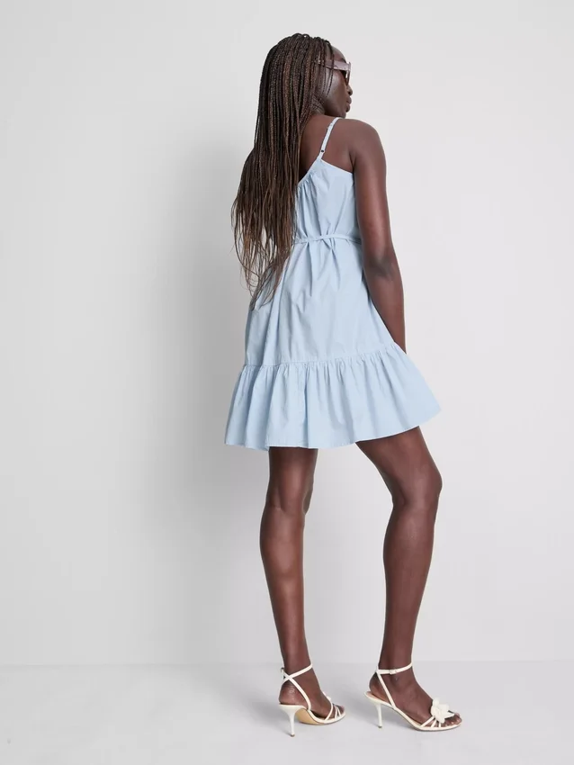 Mini-Kleid aus Popeline mit Rüschen und Trägern