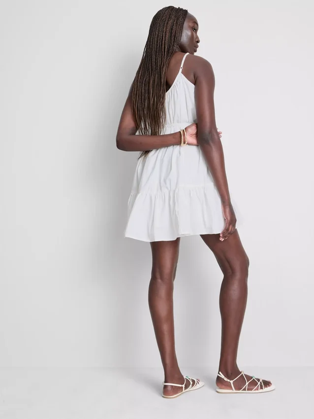 Mini-Kleid aus Popeline mit Rüschen und Trägern