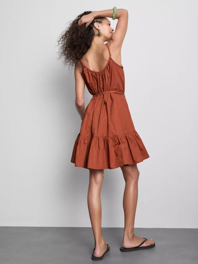 Mini-Kleid aus Popeline mit Rüschen und Trägern