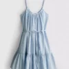 Mini-Kleid aus Popeline mit Rüschen und Trägern