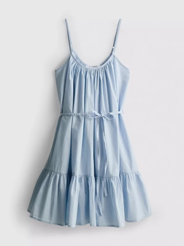 Mini-Kleid aus Popeline mit Rüschen und Trägern