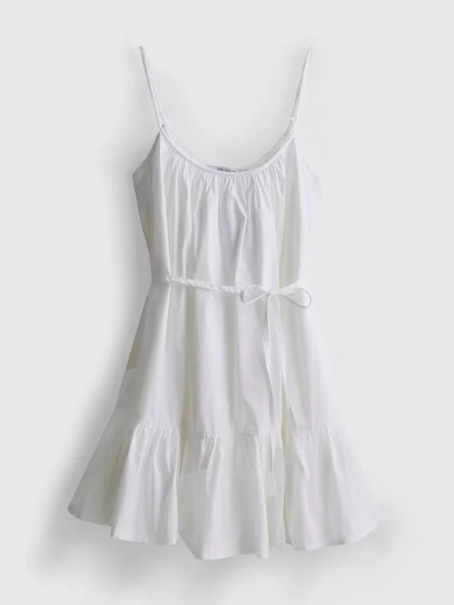 Mini-Kleid aus Popeline mit Rüschen und Trägern
