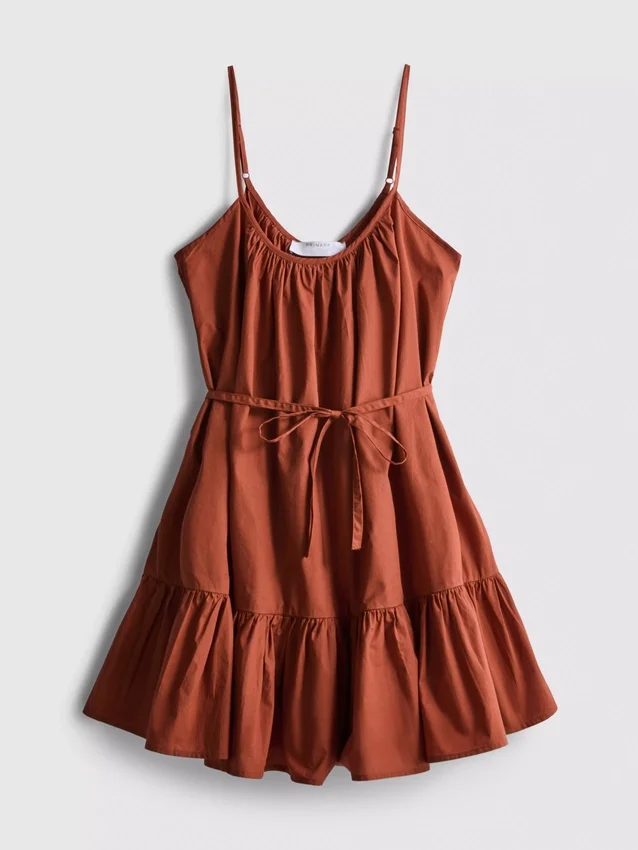 Mini-Kleid aus Popeline mit Rüschen und Trägern