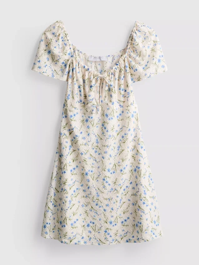 Mini-Kleid mit gekräuselten Flügelärmeln