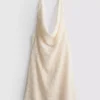 Mini-Kleid mit Häkel-Halterausschnitt und Wasserfallkragen