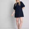 Minikleid aus Baumwoll-Denim mit Puffärmeln