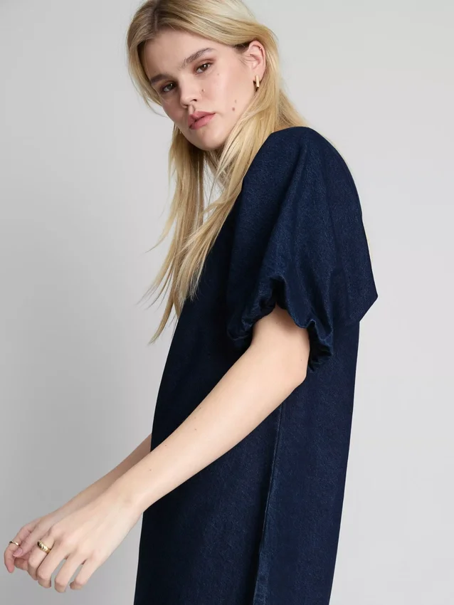 Minikleid aus Baumwoll-Denim mit Puffärmeln