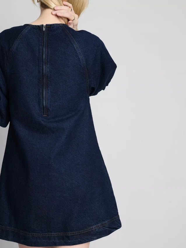 Minikleid aus Baumwoll-Denim mit Puffärmeln