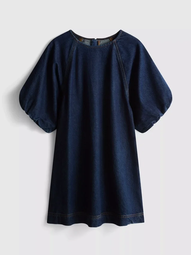 Minikleid aus Baumwoll-Denim mit Puffärmeln