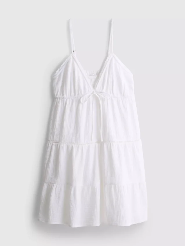Minikleid aus Baumwolle mit Stufenschnitt und V-Ausschnitt