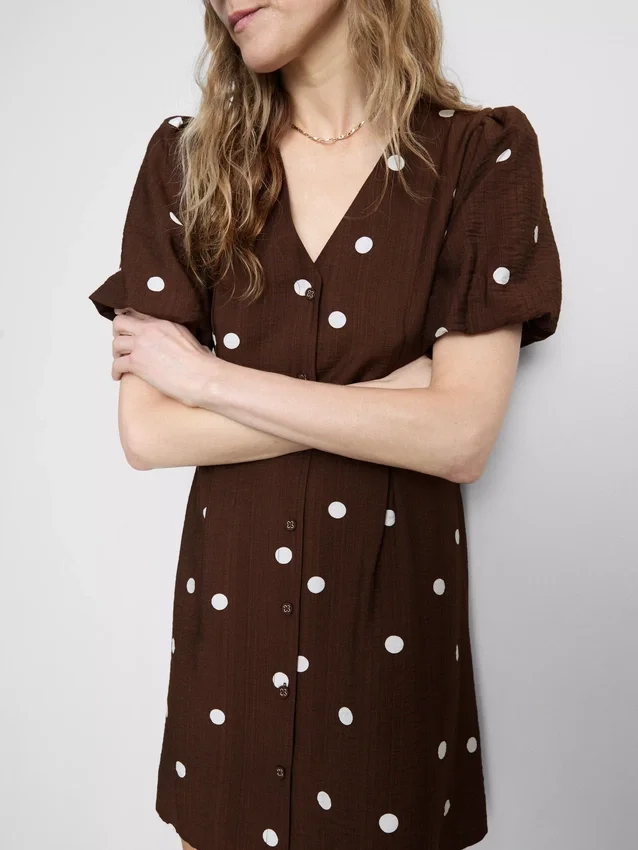 Minikleid mit Puffärmeln und Knopfleiste
