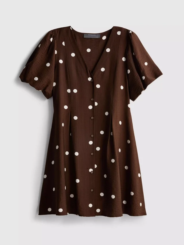 Minikleid mit Puffärmeln und Knopfleiste