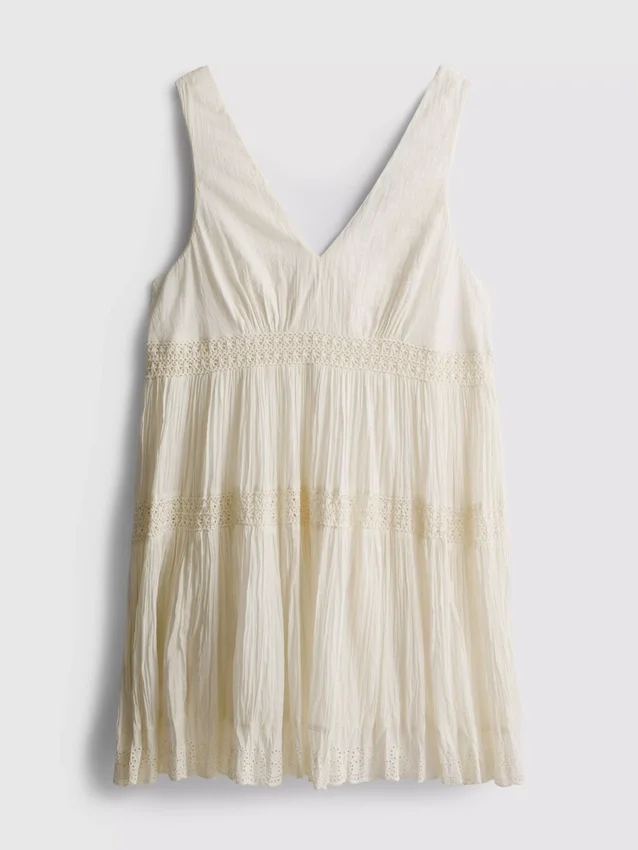 Minikleid mit V-Ausschnitt aus Crinkle-Stoff