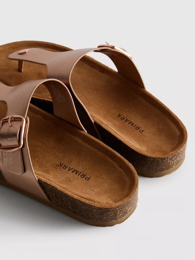 Mule-Sandalen mit T-Steg und Schnalle