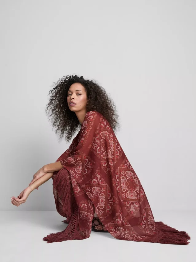 Paisley-Cape mit Fransen